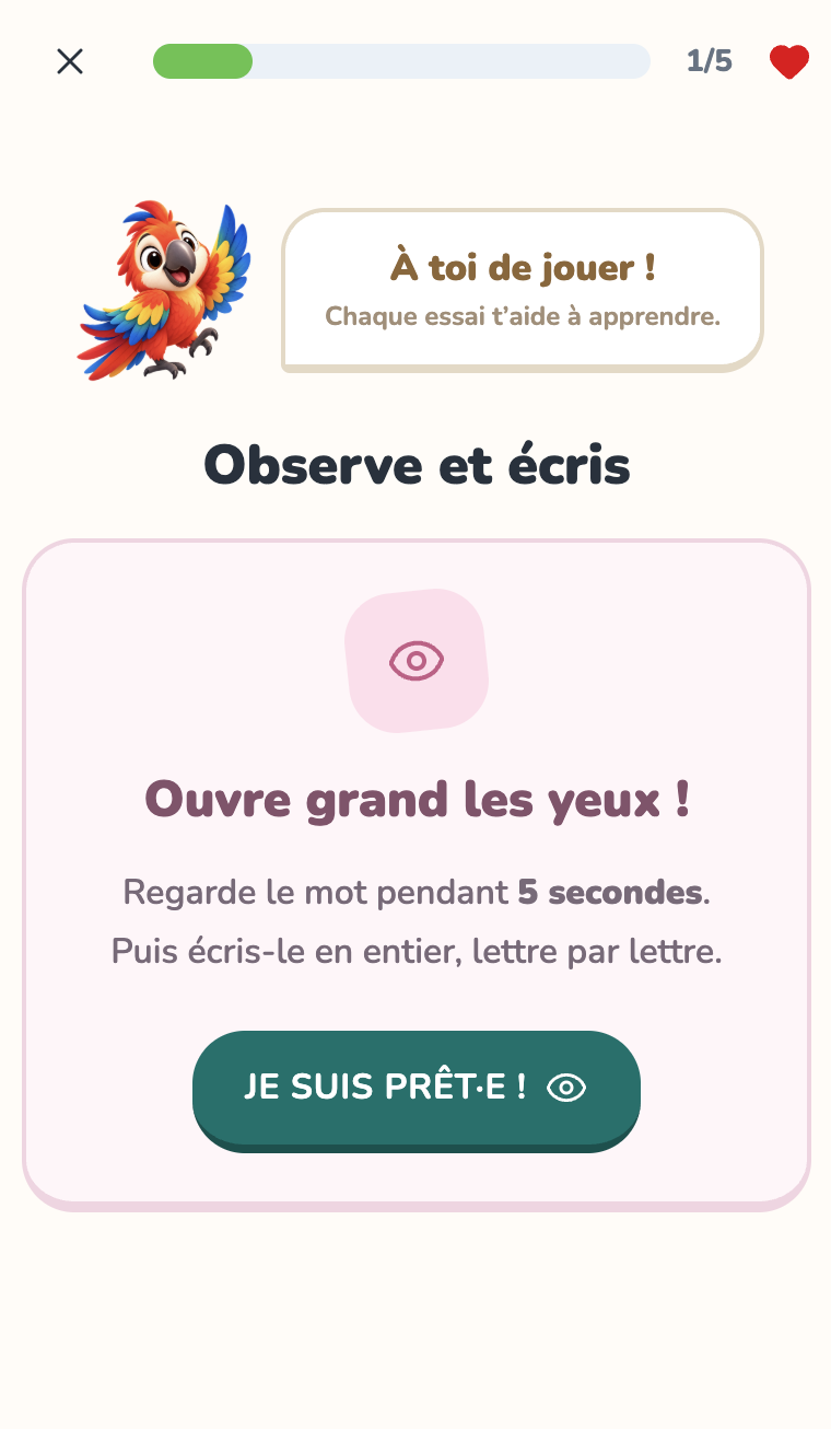 Jeu Observe et écris de Mimémo